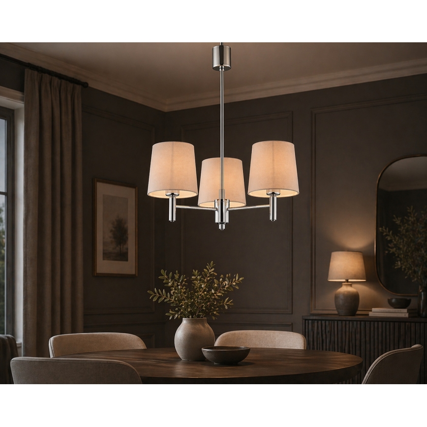 Brilagi - Taklampa med stång MONTE 3xE27/15W/230V beige/polerad krom