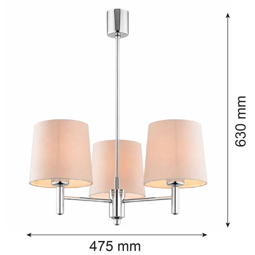 Brilagi - Taklampa med stång MONTE 3xE27/15W/230V beige/polerad krom