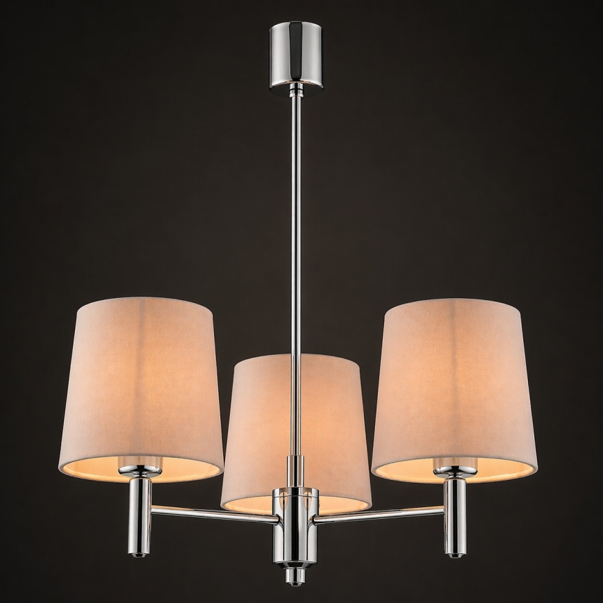 BRILAGI - Taklampa med stång MONTE 3xE27/60W/230V beige/polerad krom