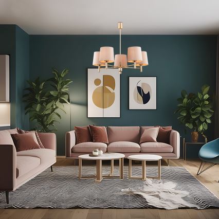 Brilagi - Taklampa med stång MONTE 5xE27/15W/230V beige/guld