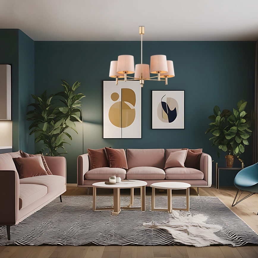 Brilagi - Taklampa med stång MONTE 5xE27/15W/230V beige/guld