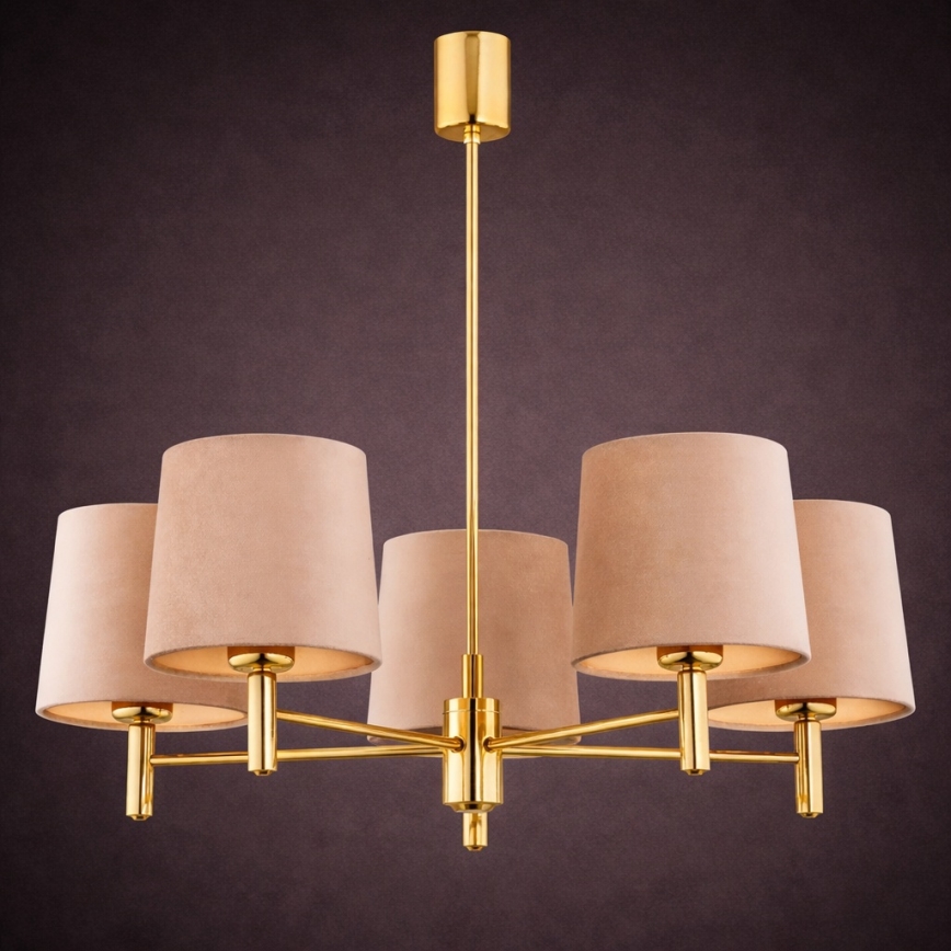 Brilagi - Taklampa med stång MONTE 5xE27/15W/230V beige/guld