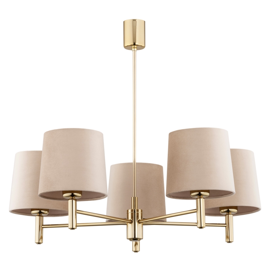 Brilagi - Taklampa med stång MONTE 5xE27/15W/230V beige/guld