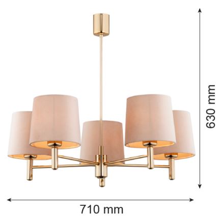 Brilagi - Taklampa med stång MONTE 5xE27/15W/230V beige/guld