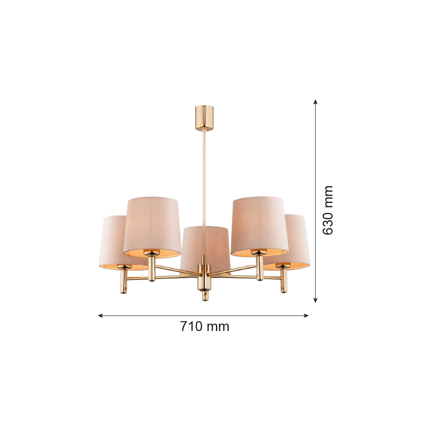 Brilagi - Taklampa med stång MONTE 5xE27/15W/230V beige/guld