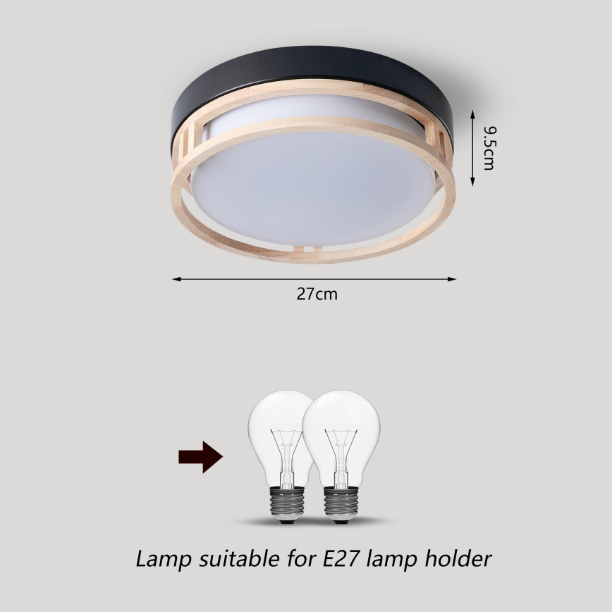 Brilagi - Taklampa ORINO 2xE27/40W/230V Ø 27 cm svart/ek