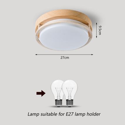 Brilagi - Taklampa ORINO 2xE27/40W/230V Ø 27 cm, trädekor/ek