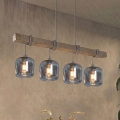 BRILAGI - Taklampa på kabel WOOD GLASS 4xE27/60W/230V furu/grå/rökgrå
