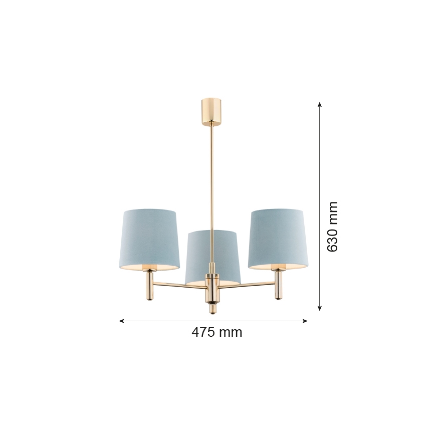 Brilagi - Taklampa på stång MONTE 3xE27/15W/230V blå/guld
