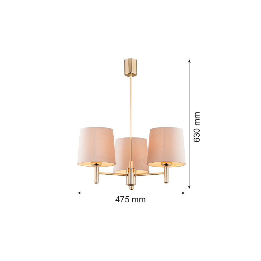 BRILAGI - Taklampa på stång MONTE 3xE27/60W/230V beige/guld