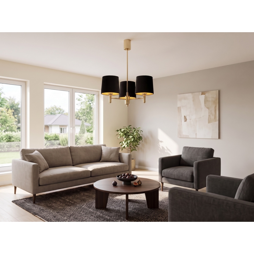 BRILAGI - Taklampa på stång MONTE 3xE27/60W/230V svart/guld