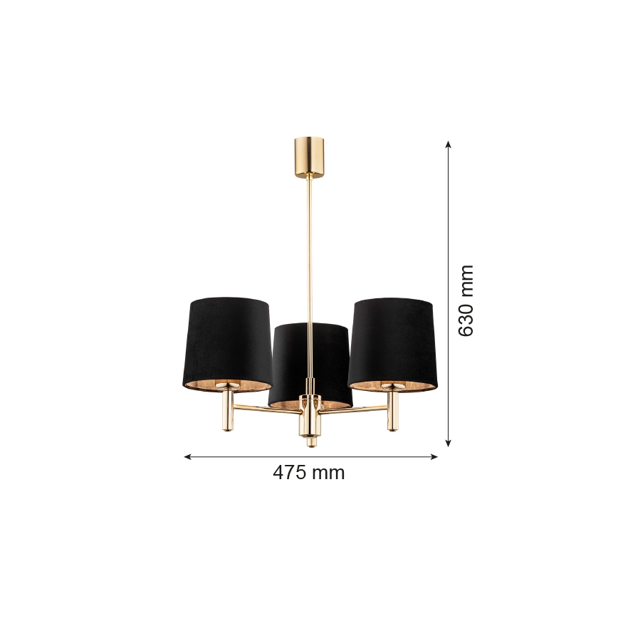 BRILAGI - Taklampa på stång MONTE 3xE27/60W/230V svart/guld