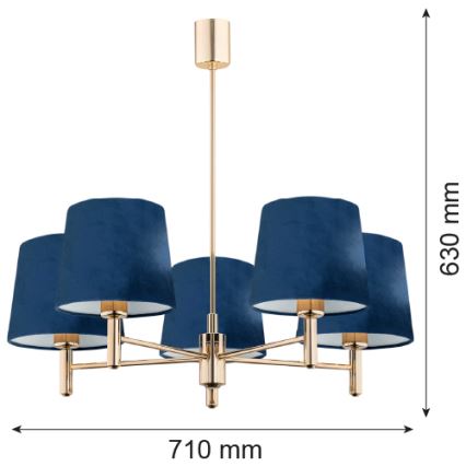Brilagi - Taklampa på stång MONTE 5xE27/15W/230V blå/guld