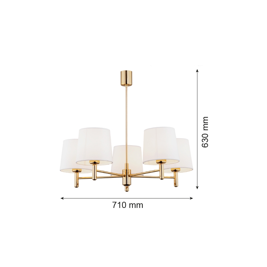 Brilagi - Taklampa på stång MONTE 5xE27/15W/230V krämvit/guld