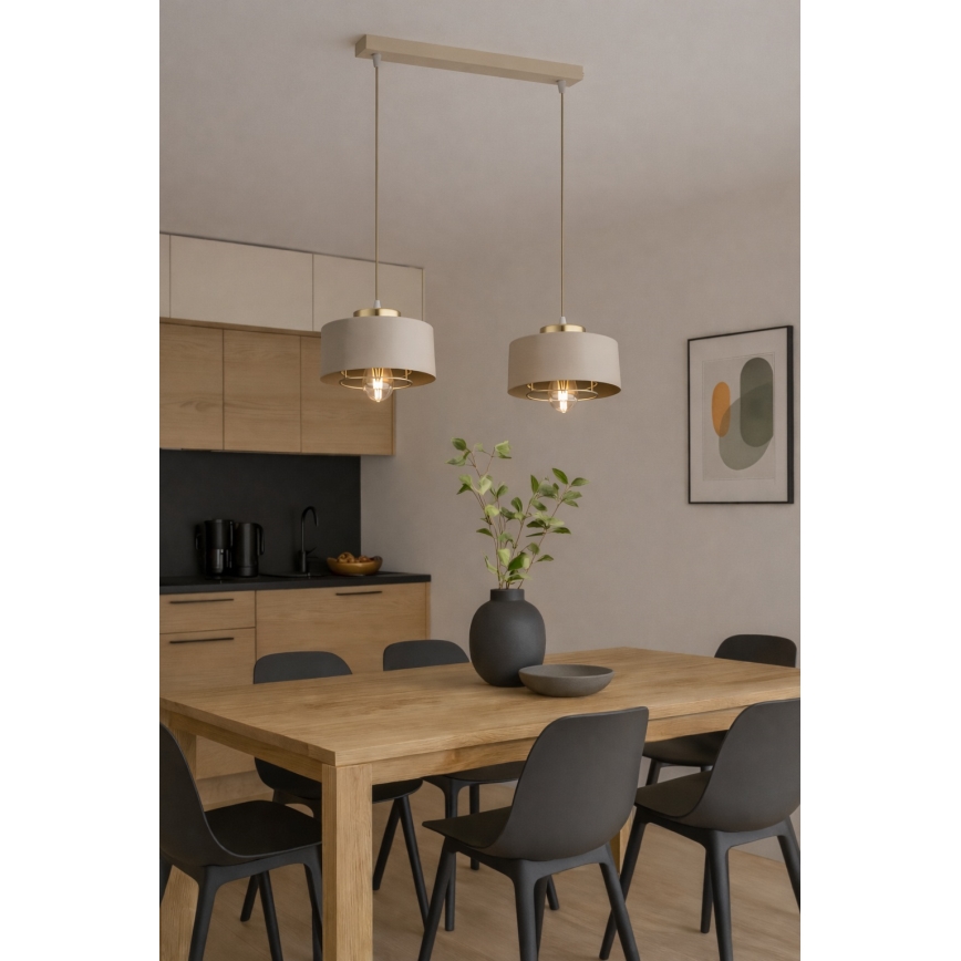 Brilagi - Taklampa på vajer 2xE27/60W/230V beige/guld