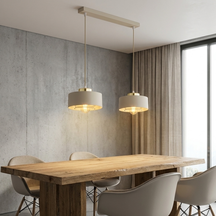 Brilagi - Taklampa på vajer 2xE27/60W/230V beige/guld