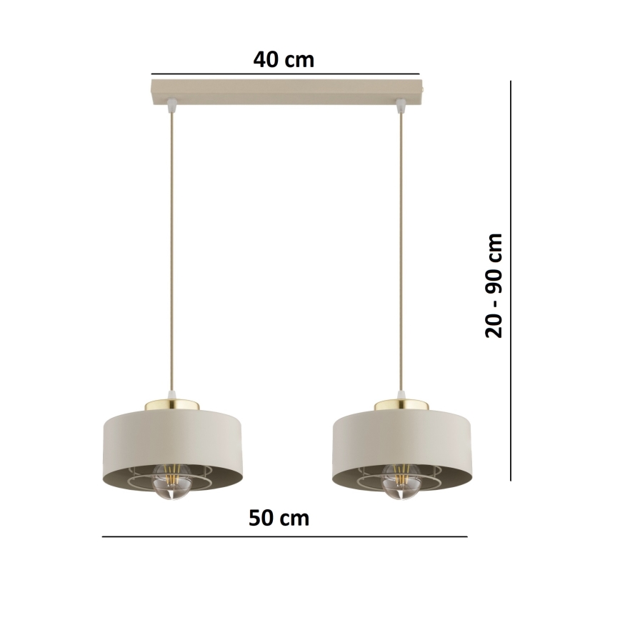 Brilagi - Taklampa på vajer 2xE27/60W/230V beige/guld