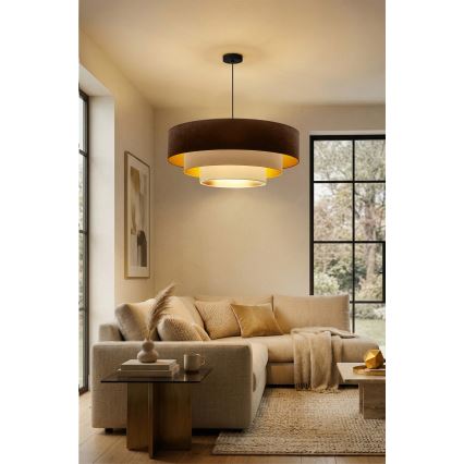 Brilagi - Taklampa på vajer LUNETA 3xE27/60W/230V Ø 80 cm brun/beige/krämfärgad