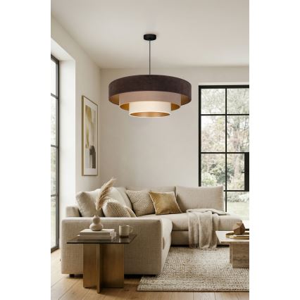 Brilagi - Taklampa på vajer LUNETA 3xE27/60W/230V Ø 80 cm brun/beige/krämfärgad