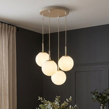 Brilagi - Taklampa på vajer MILO ECRU 4xE27/60W/230V beige/guld