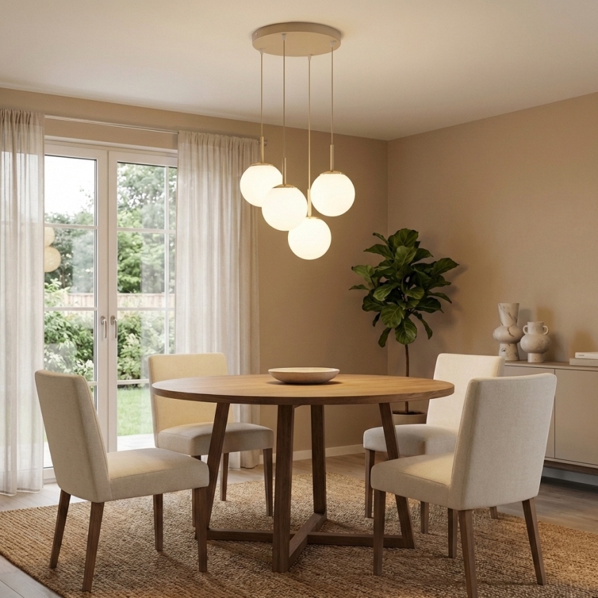 Brilagi - Taklampa på vajer MILO ECRU 4xE27/60W/230V beige/guld