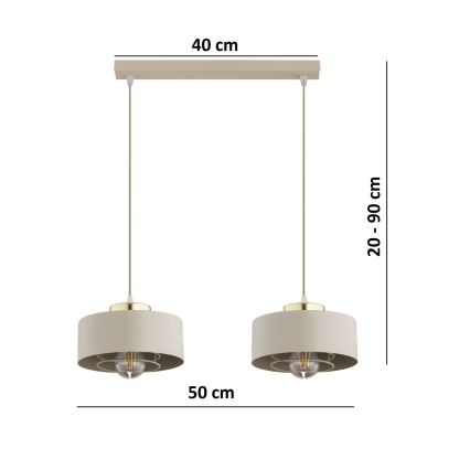 Brilagi - Taklampa på vajer SPRING 2xE27/60W/230V beige/guld