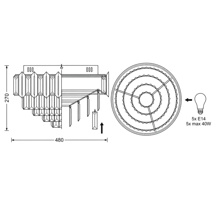 BRILAGI - Taklampa SPECTRA 5xE14/40W/230V Ø 48 cm polerad krom