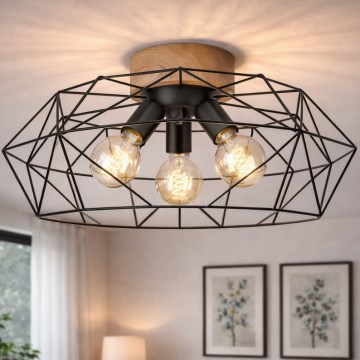 Brilagi - Taklampa WOODY BASKET 3xE27/60W/230V Ø 60 cm ek