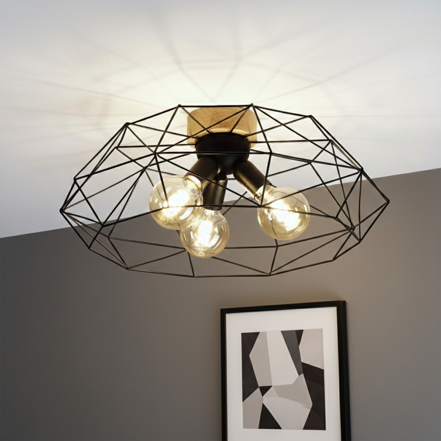 Brilagi - Taklampa WOODY BASKET 3xE27/60W/230V Ø 60 cm ek