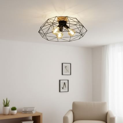 Brilagi - Taklampa WOODY BASKET 3xE27/60W/230V Ø 60 cm ek
