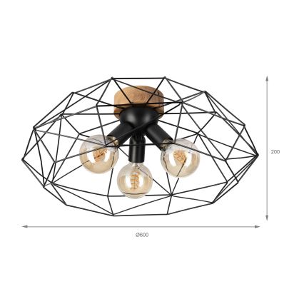 Brilagi - Taklampa WOODY BASKET 3xE27/60W/230V Ø 60 cm ek