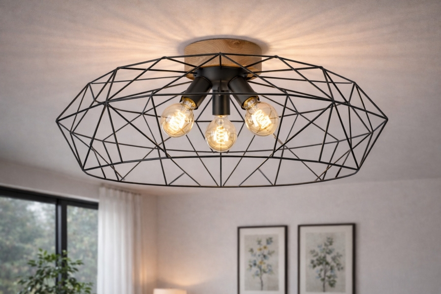 Brilagi - Taklampa WOODY BASKET 3xE27/60W/230V Ø 80 cm ek