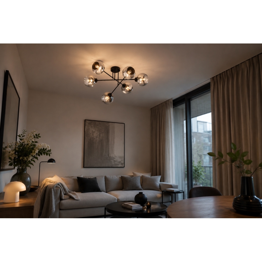 BRILAGI - Takmonterad ljuskrona DIOR 6xE27/60W/230V svart/rökgrå