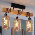 BRILAGI - Takmonterad ljuskrona WOOD GLASS 3xE27/60W/230V furu/svart/rökbrun