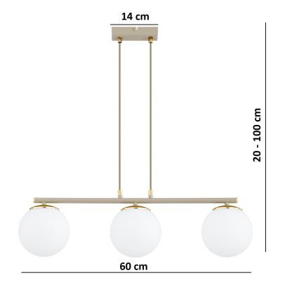 Brilagi - Takpendel med kabel 3xE27/60W/230V beige/guld