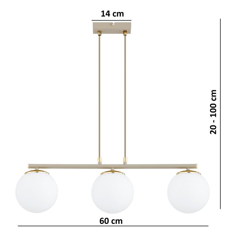 Brilagi - Takpendel med kabel 3xE27/60W/230V beige/guld