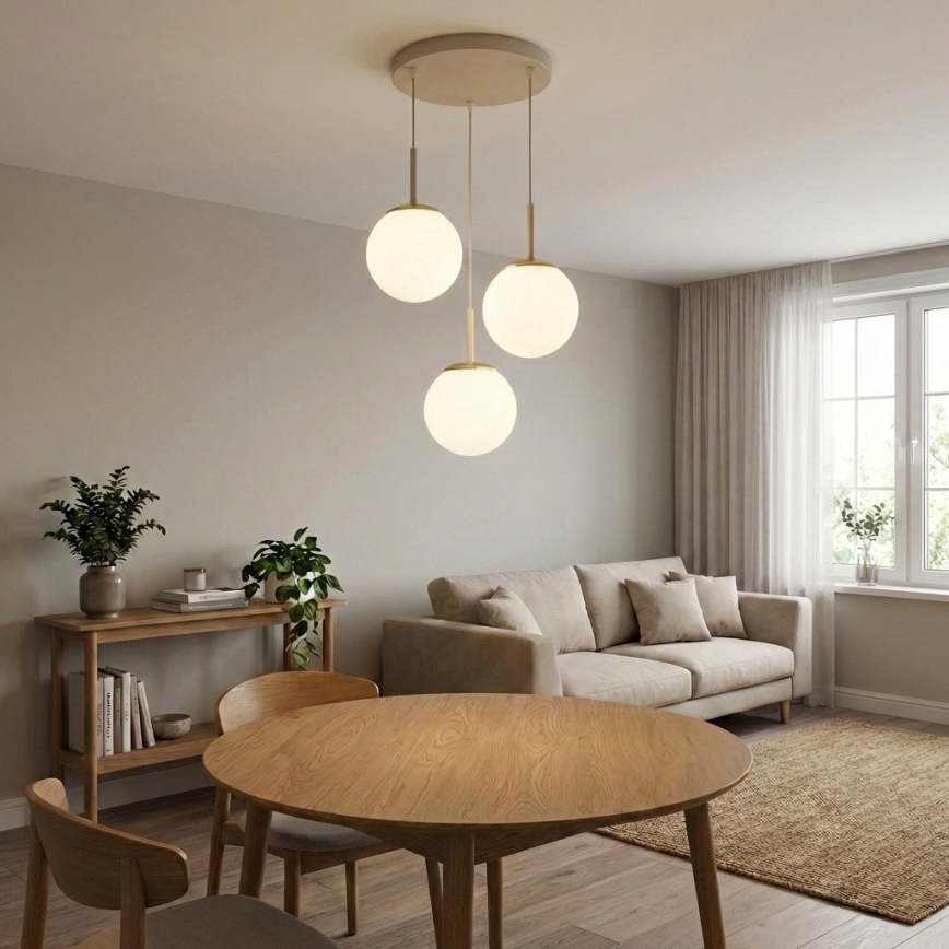 Brilagi - Takpendel med kabel MILO ECRU 3xE27/60W/230V beige/guld