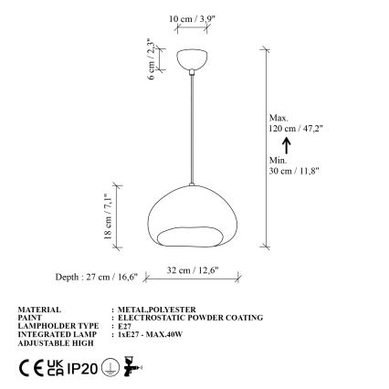 Brilagi - Takpendel med kabel WABI SABI 1xE27/40W/230V Ø 32 cm vit