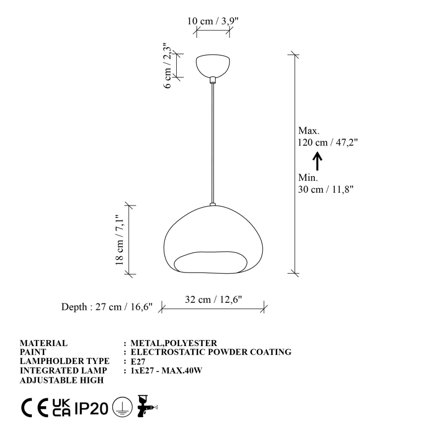 Brilagi - Takpendel med kabel WABI SABI 1xE27/40W/230V Ø 32 cm vit