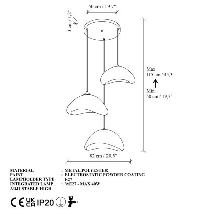 Brilagi - Takpendel med kabel WABI SABI 3xE27/40W/230V Ø 82 cm vit