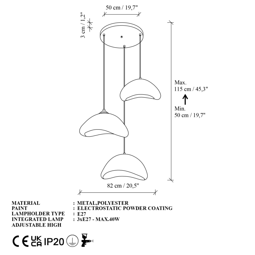 Brilagi - Takpendel med kabel WABI SABI 3xE27/40W/230V Ø 82 cm vit