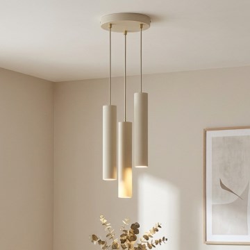 Brilagi - Takpendel med kabelupphängning TUBE 3xGU10/15W/230V beige/guld