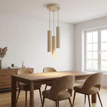 Brilagi - Takpendel med kabelupphängning TUBE 3xGU10/15W/230V beige/guld