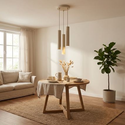 Brilagi - Takpendel med kabelupphängning TUBE 3xGU10/15W/230V beige/guld