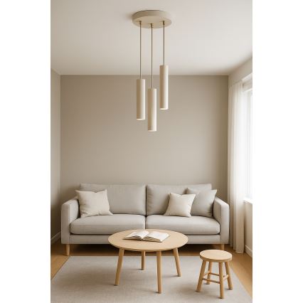 Brilagi - Takpendel med kabelupphängning TUBE 3xGU10/15W/230V beige/guld