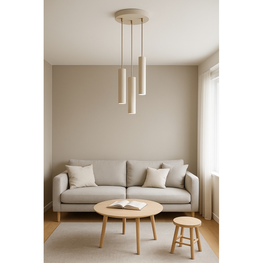 Brilagi - Takpendel med kabelupphängning TUBE 3xGU10/15W/230V beige/guld