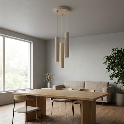 Brilagi - Takpendel med kabelupphängning TUBE 3xGU10/15W/230V beige/guld