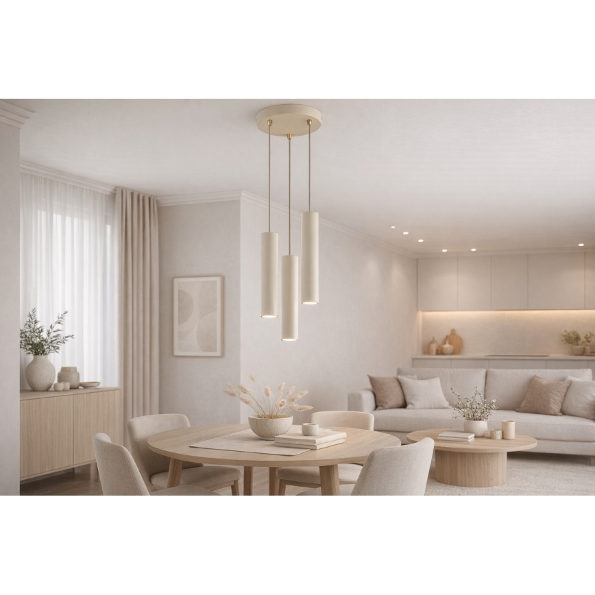 Brilagi - Takpendel med kabelupphängning TUBE 3xGU10/15W/230V beige/guld