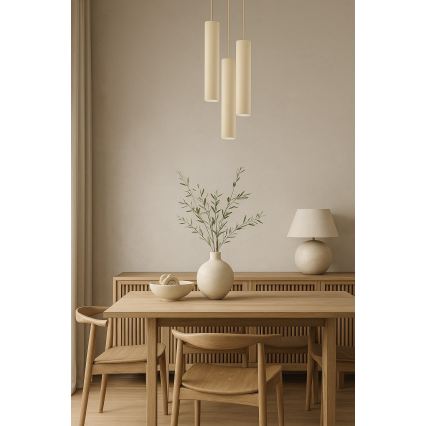 Brilagi - Takpendel med kabelupphängning TUBE 3xGU10/15W/230V beige/guld
