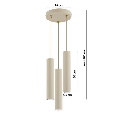 Brilagi - Takpendel med kabelupphängning TUBE 3xGU10/15W/230V beige/guld